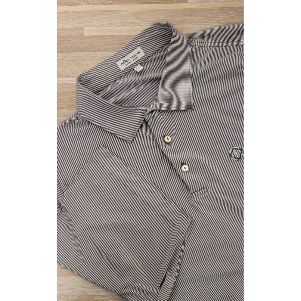 Peter Millar Summer Comfort Polo Shirt, Men's Size XXL, Grey and White striped